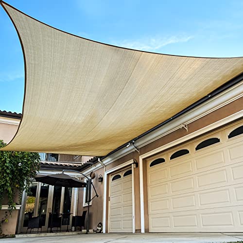 Rectangle Sun Shade Sail Canopy, 16' x 20' Patio Shade Cloth Outdoor Cover - Sunshade Fabric Awning Shelter for Pergola Backyard Garden Carport (Sand) - color: Sand, size: 16' x 20' Rectangle