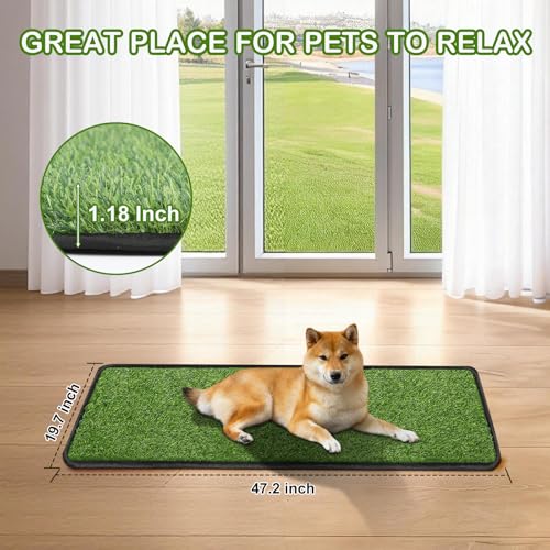 Artificial Grass Mat, Dog Grass Pee Pads, Fake Grass Pad for Pets Potty Training, Soft Grass Pad Rug, Grass Doormat with Drainage Holes, Pet Turf for Indoor Outdoor Use, Washable(19.7"*47.2") - size: 19.7"*47.2"