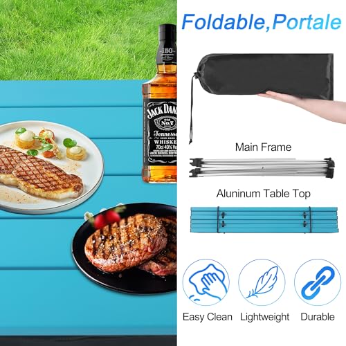 Grope Portable Camping Table Ultralight Aluminum Camp Table with Storage Bag,Beach Table for Sand with Carrying Bag,Prefect for Outdoor,Picnic,BBQ,Cooking,Festival (Blue with Storage Bag-S) - color: Blue With Storage Bag, size: Small
