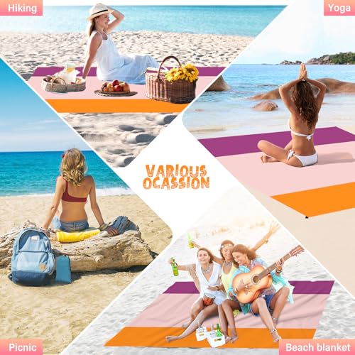 Beach Blanket Waterproof Sandproof 1-7 Adult Oversized 78 '' × 110 '' Lightweight Durable Compact Sand Free Extra Large Beach Mat for Travel Camping Hiking Picnic Blanket - color: 3pink, size: 78“x110”