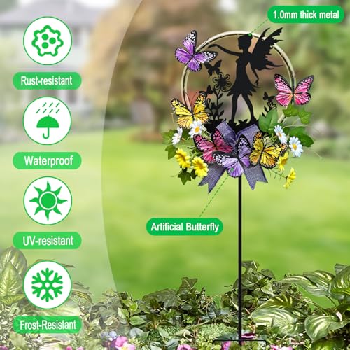 Solar Fairy Garden Decor, Silhouette Fairy with Butterflies Garden Stake,Waterproof for Outside,Walkway,Yard,Lawn,Patio - color: Black Fairy