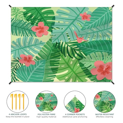 DPWCVM Beach Blanket Waterproof Sandproof Large Beach Mat 83" X 106" for 3-5 Adults Sand Free Mat Quick Drying,Lightweight & Durable with 4 Stakes & 4 Corner Pockets for Beach Camping .(Green) - color: Green, size: 83" X 106"