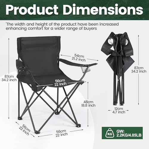 2 Pack Camping Chairs -Lightweight and Supportive Chairs for Adult and Lightweight Individuals - Compact, Durable, and Portable - Ideal for Camping, Hiking, Beach, and Picnics -Carry Bag - color: Black Chair 2pcs