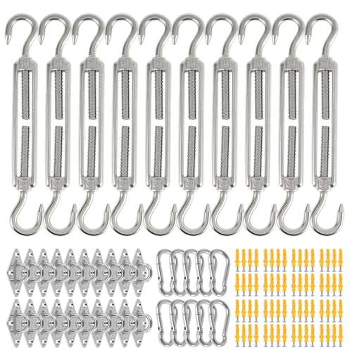 200Pcs Sun Shade Hardware Kit 6 Inch,Sunshade Hardware Kit for Triangle Rectangle Shade Sail Installation ShadeSail Fixing Accessories Stainless Steel for Garden Outdoor Patio Canopy Awning Attachment - color: Silver 200Pcs