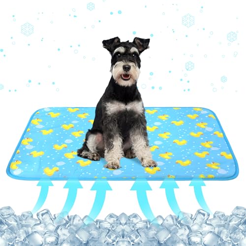 DELIFUR Dog Cooling Mat- Pet Cooling Mat Outdoor for Dogs Self Cooling Pad for Puppy Small Medium Dog Machine Washable (Large, Blue Duck) - color: Blue Duck, size: L: 38.5" x 27.5"