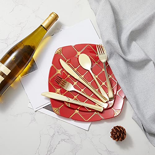 N9R 160pcs Gold Plastic Silverware - Gold Plastic Utensils Set - Tableware Flatware Kit 80 Forks, 40 Spoons, 40 Knives Disposable Cutlery Set for Party, Wedding, Birthday - color: Gold-160Pack