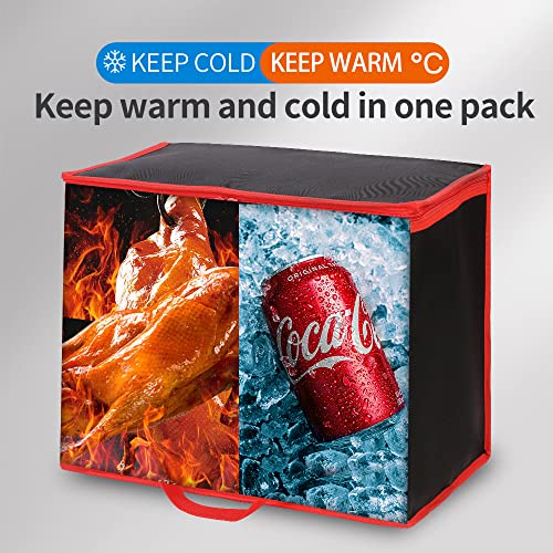 Bodaon 1-Pack Insulated Reusable Grocery Shopping Bags, X-Large Picnic Cooler Bag with Top Cold, Insulated Food/Pizza Delivery Bag (Black-Red Edge) - color: Black-red Edge, size: X-Large