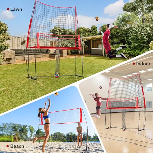 WARMOUNTS Volleyball Practice Net Station with Ball Catcher, Update Freely Height Adjustable Volleyball Training Net System for Backyard Indoor Outdoor, Serving Spiking Hitting Practice