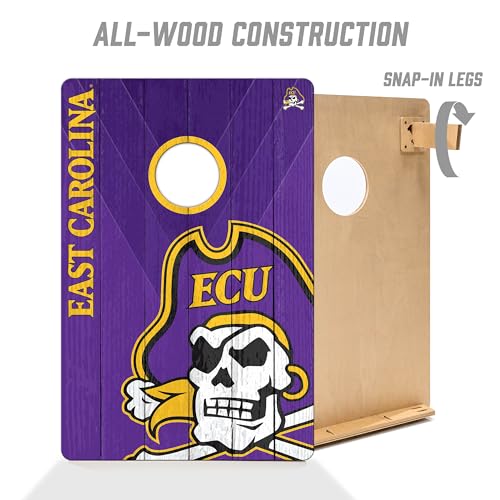 YouTheFan NCAA 2’ x 3’ Wood Cornhole Game with Logo Bags - color: East Carolina Pirates, size: 2' X 3'