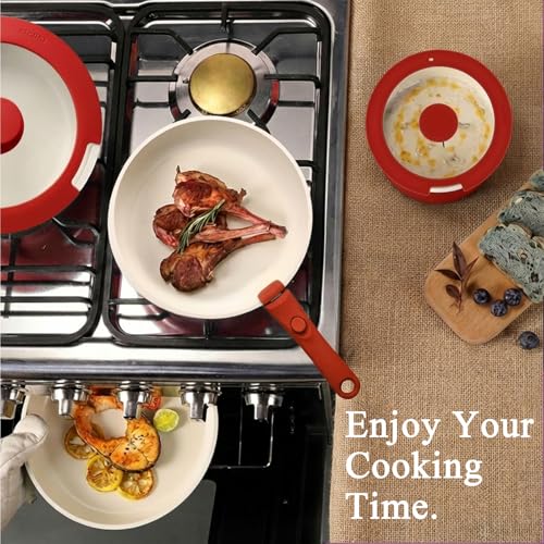 GiPP 5PCS Pots and Pans Set Non Stick, Nonstick Cookware Set Detachable Handle, Ceramic Pots for Cooking Non Stick with Removable Handle, RV Cookware Set for All Stoves, Red Black Gradien - color: Red and Black Gradient, size: 5PCS