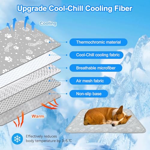 MH MYLUNE HOME Self Cooling Mat for Dog, 28”x39”Cool-Chill Cooling Fiber & Endothermic Color Changing Pet Cooling Pad, Foldable & Washable Non-Toxic Summer Pet Blanket - size: Large: 28"x39"