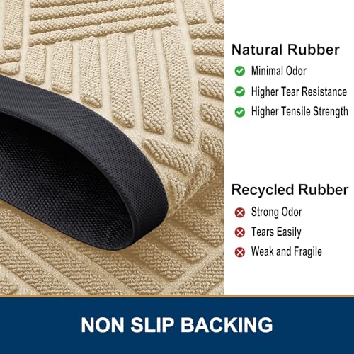 Smiry Front Door Mat Outside Entrance, Heavy Duty Outdoor Indoor Natural Rubber Doormat, Non Slip, Trap Dirt and Moisture, Easy Clean, Low Profile Patio Porch Entryway Mat, 71x23, Beige - color: Beige, size: 71" X 23"