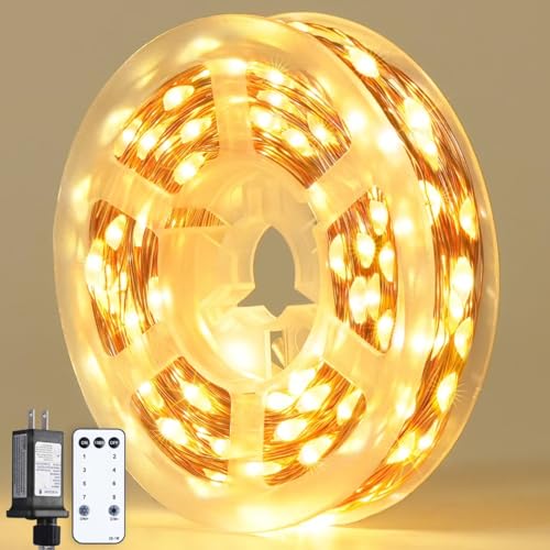 JMEXSUSS 200 LED Fairy Lights Plug in, Warm White Remote Control String Light Indoor Bedroom with Wheel, 66 ft 8 Modes Twinkle Lights for Room Dorm Party Christmas Tree - color: Warm White, size: 66FT 200LED