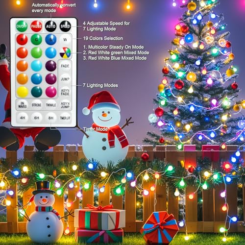 Globe Led String Lights Indoor 19 Color Changing String Lights Plug in 38ft 100 LED Fairy Lights with Remote Timer 7 Modes for Bedroom Dorm Party Camping Outdoor Christmas Lights Xmas Decoration - color: 100LED-RGB