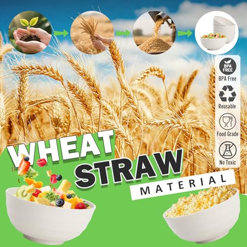 Large Salad Bowl, Wheat Straw Bowls Set 60 OZ, Unbreakable Big Bowls Set of 6, Large Serving Bowls for Kitchen, Cereal, Ramen, Soup, Microwave & Dishwasher Safe, White - color: White, size: 60 Oz