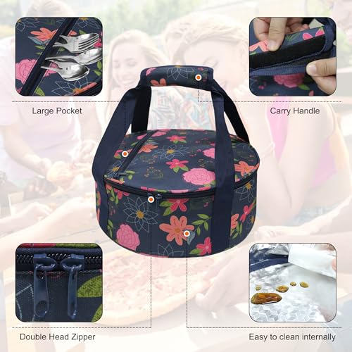 Round Insulated Pie Carrier Portable Food Cake Transport Lunch Bag for Potlucks Picnics Parties Gathering Outdoor Events Travel (Blue Floral) - color: Blue Floral