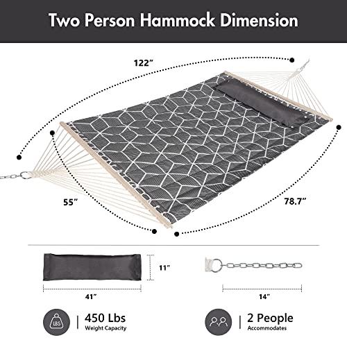 ANOW Outdoor Hammock with Spreader Bars and Detachable Pillow, 2 Person Hammock, 450 LBS Weight Capacity, Gray Cube - color: Gray Cube, size: 2 Person Without Stand