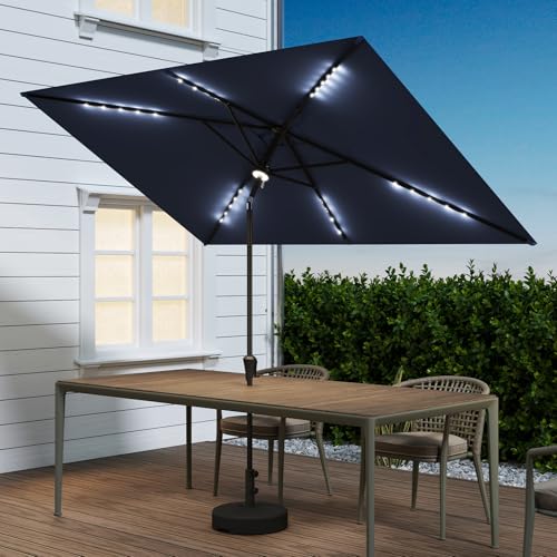 C-Hopetree Rectangular Outdoor Patio Market Umbrella with Solar LED Lights 6.5 x 10 ft - color: Navy Blue