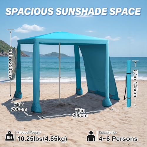 Beach Cabana-6.6x6.6’Beach Canopy with Side Wall,Portable Umbrella Tent with Sand Pockets for Family & Friends,Easy Up Beach Sun Shelter for Outdoor Patios,Backyards,and Camping,Blue - style: Blue