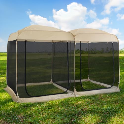 Alvantor® Screen House Room 2024 Upgraded 2 in 1 Screen Tent PoP Up Gazebo® with Mesh Mosquito Netting, Sun Shade Outdoor Canopy for Patio, Camping, Backyard and Outside Activities- 12' x 7.5', Beige - color: Beige, size: 12'x6'