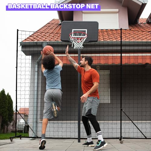 Backstop Net System for Backyard – Heavy Duty Sports Barrier Net with Steel Posts, Movable/Socketed Ball Stop Net for Soccer, Baseball, Training - size: 30FT Wide, style: Movable-1.75 Inch Net