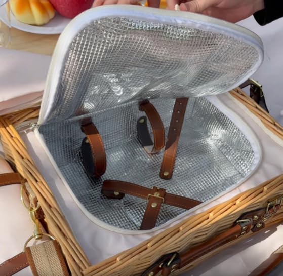 Multifunctional Wicker Picnic Basket Set for 2 Adults with Picnic Table and Blankets,Large Insulated Picnic Set with Wine Pouch and Full Tablewares for Camping Outdoor Couples Natural Beach Wedding - color: Nature2