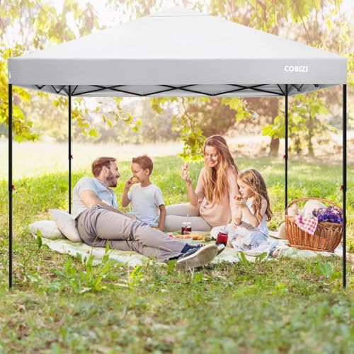 COBIZI Waterproof Stable Winterproof Pavilion with Bag with Wheels,Pop Up Folding Pavilion Party Tent,1 Person Install Sun Protection Garden Pavilion for Beach Wedding Camping - color: White, size: 8×8 （No Walls）
