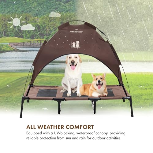 GrandTies Cooling Elevated Dog Bed with Canopy – XL Portable Pet Cot for Outdoor & Indoor Use – Waterproof Removable Shade, Breathable Mesh, Slip-Resistant Feet, Easy Assembly – Coca Mocha - color: Coca Mocha