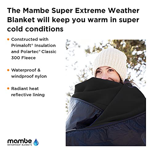 Mambe Super Extreme Weather Outdoor Blanket - Red - 100% Waterproof & Windproof - Insulated Polarfleece Blanket for Activities Like Cold Weather Camping & Winter Sports, Machine Washable