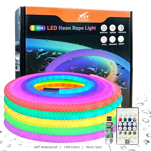 16.4ft LED Neon Rope Lights, Waterproof Music Sync Strip Lights with Remote & APP Control, USB-Powered Flexible Lighting for Christmas Halloween Decor, Gaming Room Bedroom Indoor Outdoor Decoration - size: 16.40 ft