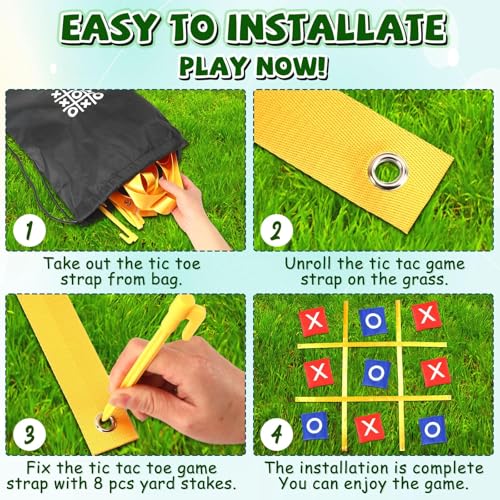 Jansun Giant Tic Tac Toe Outdoor Game, 4 Ft x 4 Ft Portable Tic Tac Toe Bean Bag Toss Game, Large Yard Toss Game Portable Toss Across Camping Games for Families Backyard Outdoor