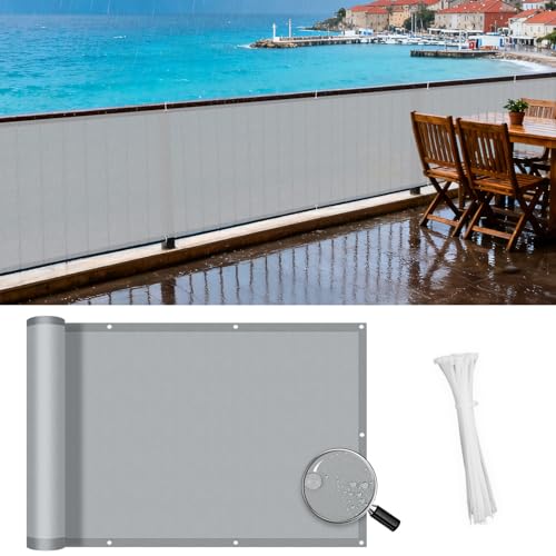 SUNNY GUARD 3'x5' Grey Waterproof Balcony Privacy Screen Fence, Apartments Railing Heavy Duty Wind Screen for Outdoor,Deck,Backyard,Patio Privacy - color: Gray, size: 0 3' X 0 5'-waterproof