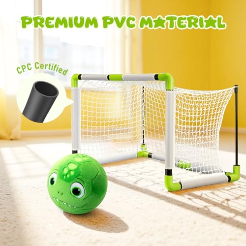 VangeBow Toddler Toy Soccer Goals for Backyard Indoor with Soft Plush Dinosaur Ball, Mini Soccer Nets and Ball Set for Kids(Pump Include) - style: Dinosaur Ball & Goal