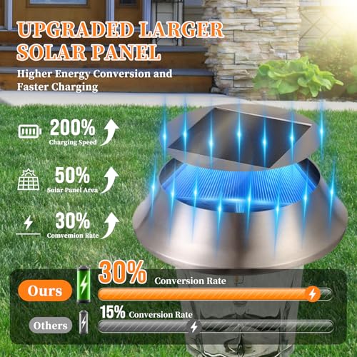 Solar Pathway Lights Outdoor 4 Pack, Stainless Steel & Glass Solar Garden Lights, Auto Dusk to Dawn IP65 Waterproof LED Path Lights for Yard, Lawn, Walkway, Driveway - color: Silver