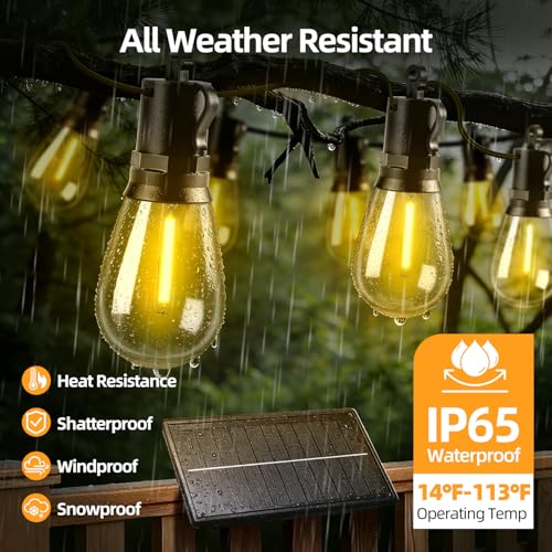 Solar Lights Outdoor Patio Lights: S14 10M 33FT Solar Powered 3 Light Modes Solar Waterproof Light - Shatterproof Bulbs - Camping Backyard Garden Deck Outside Yard - style: 33FT-Button