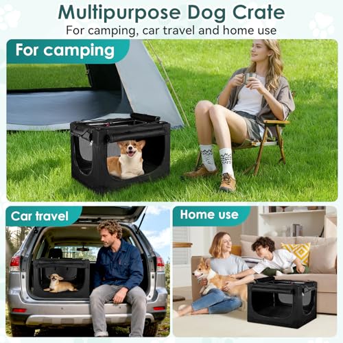 Soft Small Dog Crate - 24 inch Portable Travel Puppy Crate for Small Pets or 2 Cats, Collapsible Pet Carrier with 4 Mesh Doors, Car Kennel for Dogs with Handle for Indoor and Outdoor, Black - color: Black
