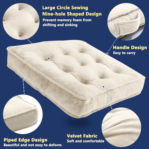 1 MIDDLE ONE Floor Pillow Set of 2, Memory Foam Meditation Cushion, Floor Cushions for Adults Sitting, Large Square Seat Cushions for Yoga, Living Room, 20x20 Inch (Off-White) - color: Off-white, size: 20x20 Inch(Pack of 2)