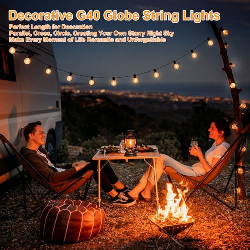 Outdoor G40 LED Globe String Lights 30Feet Dimmable Waterproof Shatterproof Patio Light with 15+2 Bulbs Connectable Commercial Hanging Lights for Christmas Patio House Backyard Balcony Party(Black) - color: Black, size: 30FT-Warm White