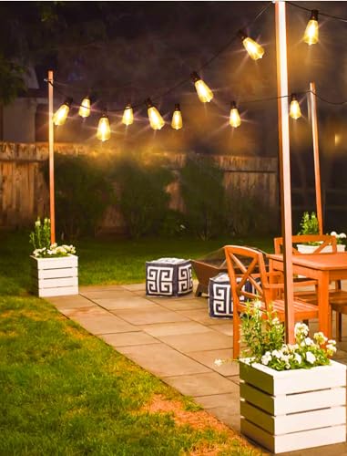 Larkvue 75FT(3x25FT) Outdoor String Lights, Patio Lights with 30+3 LED Dimmable Waterproof Connectable ST38 Bulbs for Outside Porch Balcony, Black - color: Black, size: 75FT