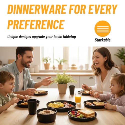 24Pcs Kitchen Plastic Wheat Straw Dinnerware Set,Dinnerware Sets for 6,Microwave Dishwasher Safe Plates