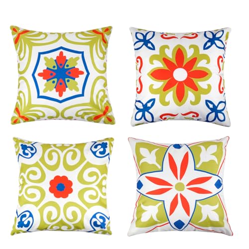 Pyonic Outdoor Pillows Waterproof Throw Pillow Covers Set of 4 Floral Printed and Boho Farmhouse Outdoor Pillow Covers for Patio Funiture Garden 18x18 Inch - color: Lemon Yellow, size: 18" x 18" (Pack of 4)
