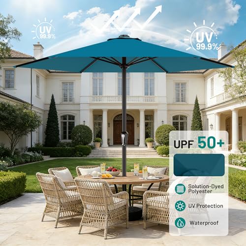 AreShark 11 FT Patio Umbrella for Outdoor, Outdoor Table Umbrella with Push Button Tilt and Crank, Outdoor Patio Umbrellas with 6 Sturdy Ribs, Patio Umbrellas for Market, Garden, Pool (Lake Blue) - color: Lake Blue, size: 11ft