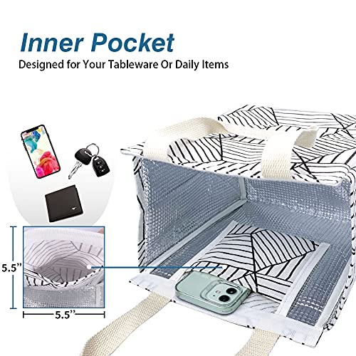 iknoe Insulated Lunch Bag for Women & Adults, 9L Foldable Wide-Open Cooler Bag with Pockets, Leakproof & Portable, for Picnic, Office, Beach(White diamond) - color: White Rhombus, size: Velcro Closure