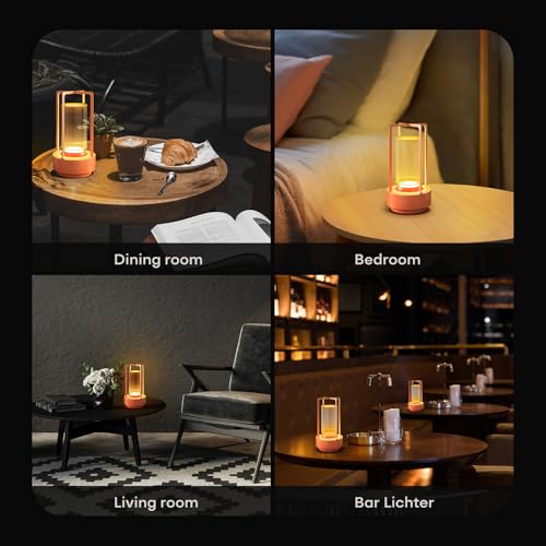 Portable Metal Table Lamp for Indoor/Outdoor ,Rechargeable Cordless LED Lamp, 3-Colour Infinitely Dimming Battery Powered Small Desk Lamp, Restaurant/Bedroom/Bar/Coffee Shop/Camping Light (Orange) - color: Orange