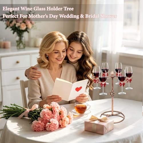 QPIX DIGITAL Wine Glass Rack, Bronze, Elegant Countertop Stemware Storage with 6 Hooks, Easy Assembly, Durable, 11"W x 11"L x 6"H - color: Bronze, size: 11"x 6"-6 Holders