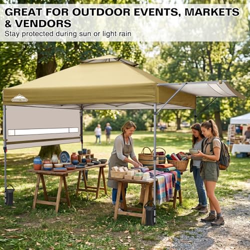EAGLE PEAK 17x10 Pop up Gazebo Canopy Tent Outdoor Instant Canopy Shelter with Adjustable Dual Half Awnings (Beige) - color: Beige