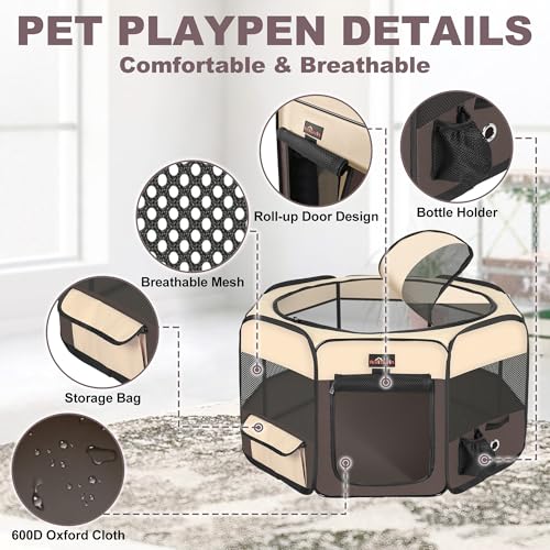 Aivituvin Dog Playpen Foldable Waterproof Pet Play Pens for Cat, Puppies, Rabbits, Chickens, Durable Portable Pet Tent for Travel Camping Indoor/Outdoor Brown XL - color: BROWN, size: XL