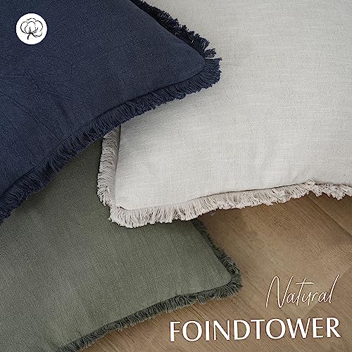 Foindtower Decorative Linen Fringe Throw Pillow Covers Cozy Boho Farmhouse Cushion Cover with Tassels Soft Accent Pillowcase for Chair Sofa Bed Living Room Home Decor, 16×16 Inch, 1PC, Navy Blue - color: Navy Blue, size: 16" x 16" (Pack of 1)
