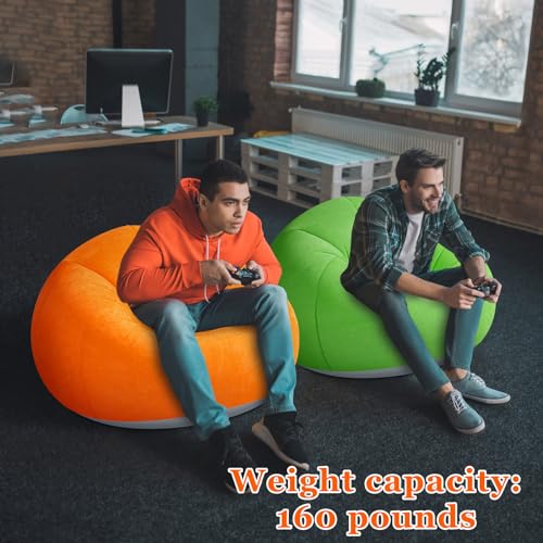 Realspring Inflatable Bean Bag Chairs Outdoor Blow up Camping Chairs Inflatable Lazy Sofa Folding Portable Bean Bag Loungers Couch for Movie Night(Orange, Green,2 Pcs) - color: Orange, Green