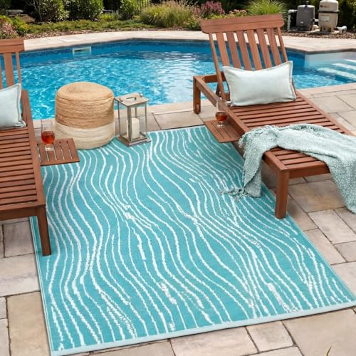 Tinideya 4 x 6 ft Pool Mats for Deck Pool Rugs Outdoor Waterproof Non Slip Outdoor Deck Rug with Non Slip Pad for Patio and Poolside